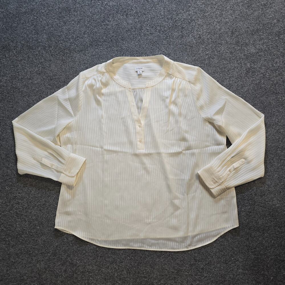 J Crew Top Womens XL Off White Striped Sheer Popover Long Sleeve Career Casual